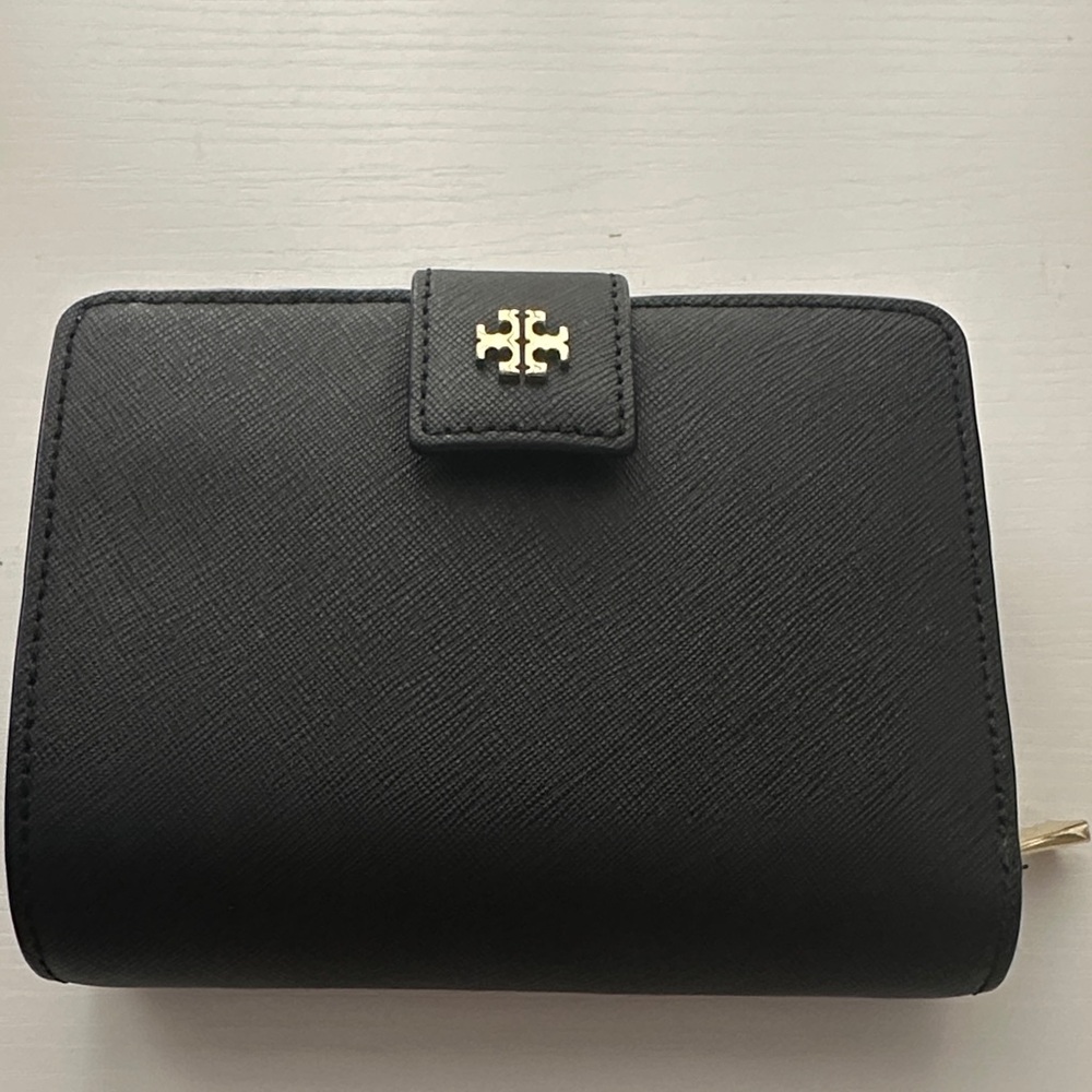 Tory Burch Black Wallet with Gold Logo Snap